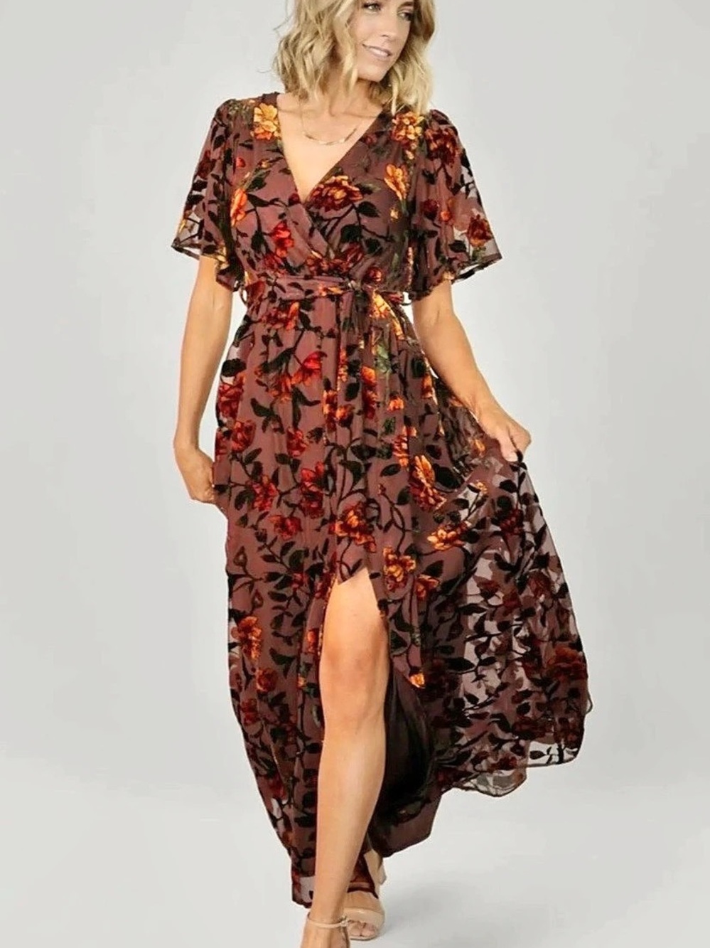 Baltic Born Uma Velvet Maxi Dress Clove Amber Floral Size Large NWT